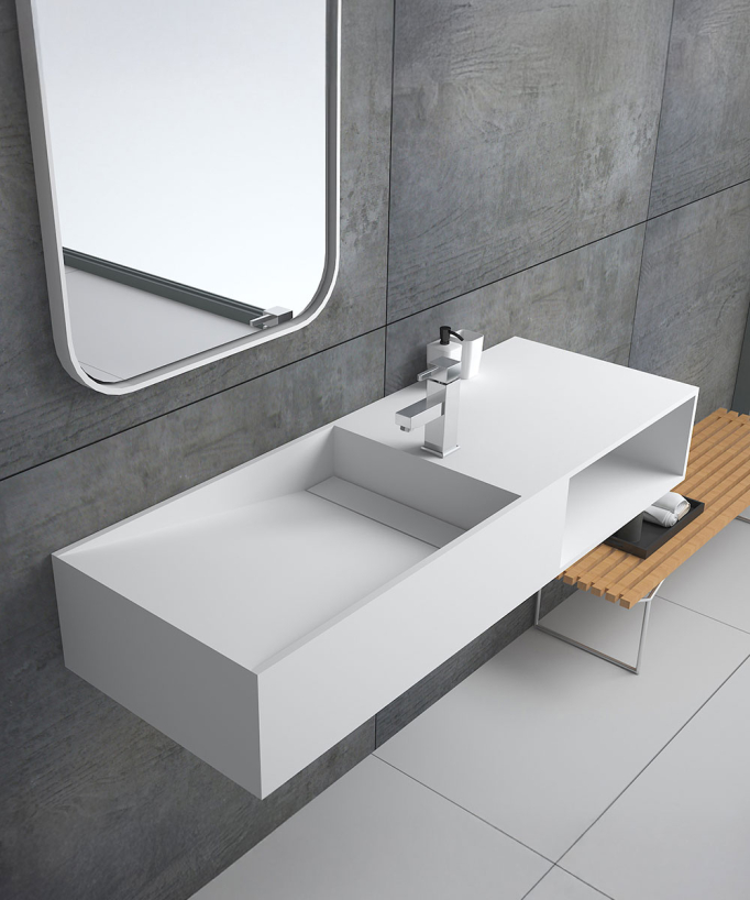 Lualaba Wall-Hung Basin with Storage - Matte White