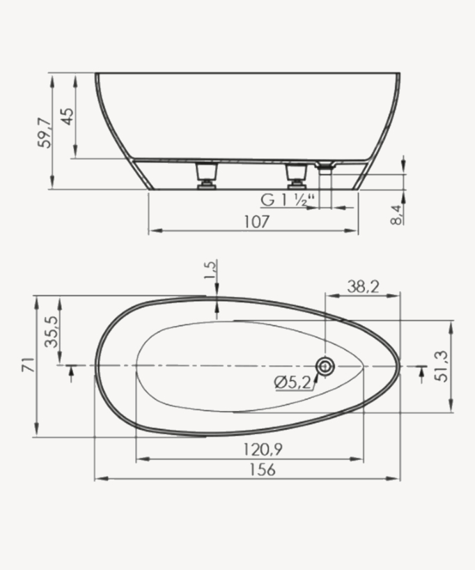 Ava Oval Freestanding Bath - 1560 x 710 mm
