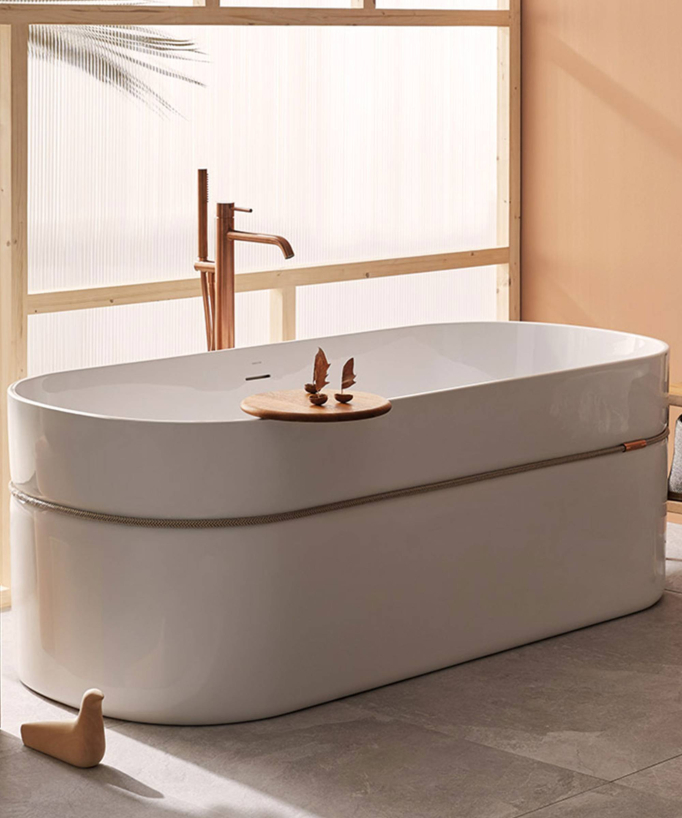 Tempo Freestanding Acrylic Bath with Cord Detail - Glossy White