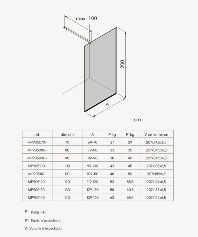 Single Fixed Shower Screen - Chrome or Black