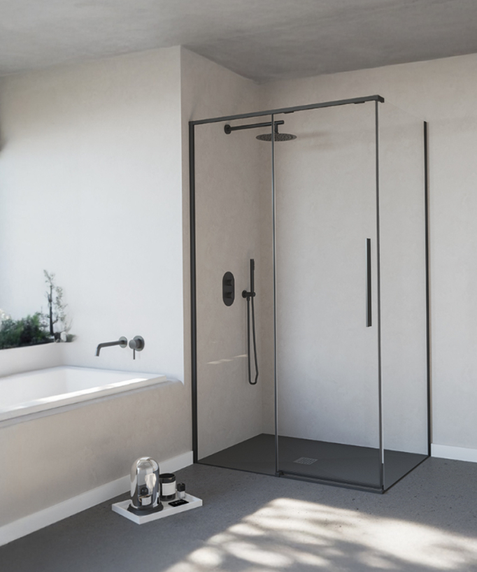 Slim Sliding Shower Screen - Black