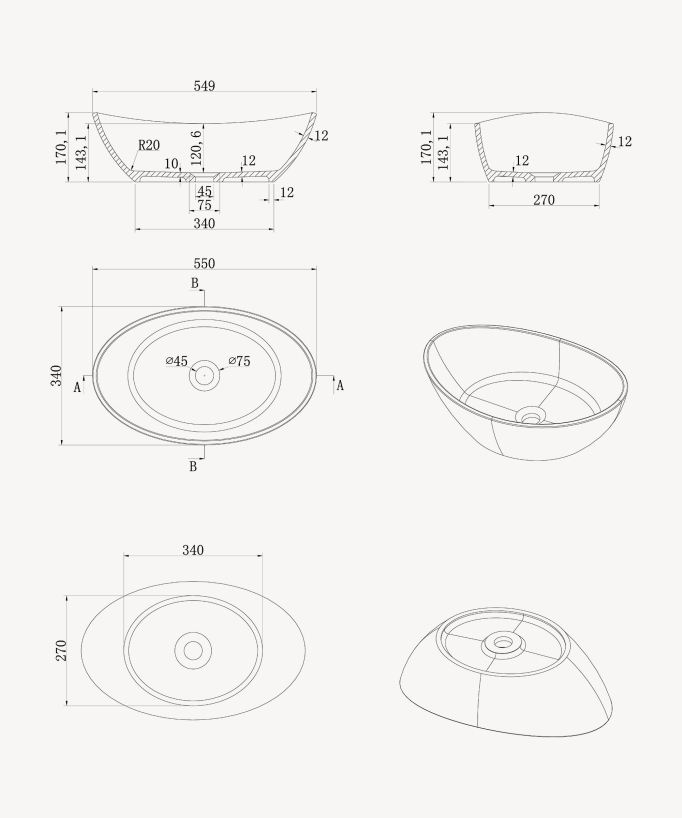 Loandjili Oval Countertop Basin - Matte White