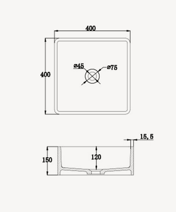 Kouilou Square Countertop Basin - Matte White