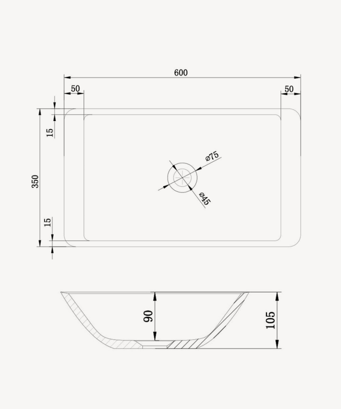Niari Rectangular Countertop Basin - Matte White
