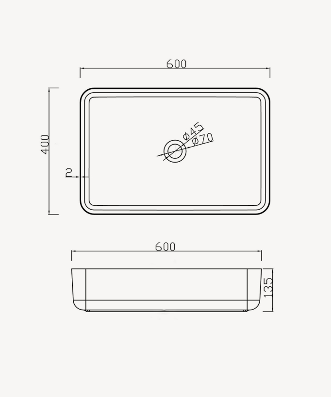 Kalemie Rectangular Countertop Basin - Matte White