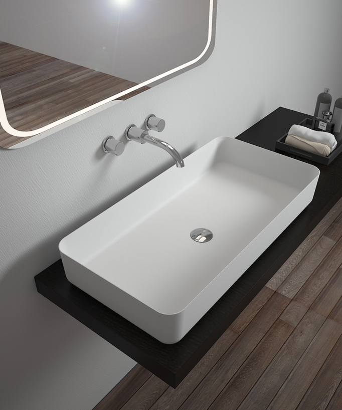 Mbandaka Rectangular Countertop Basin - Matte White