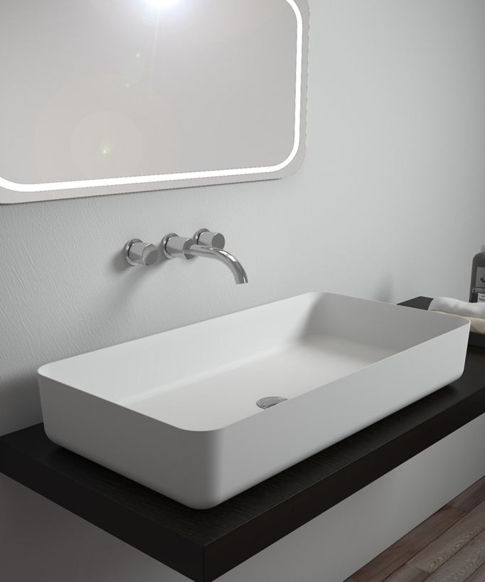 Mbandaka Rectangular Countertop Basin - Matte White