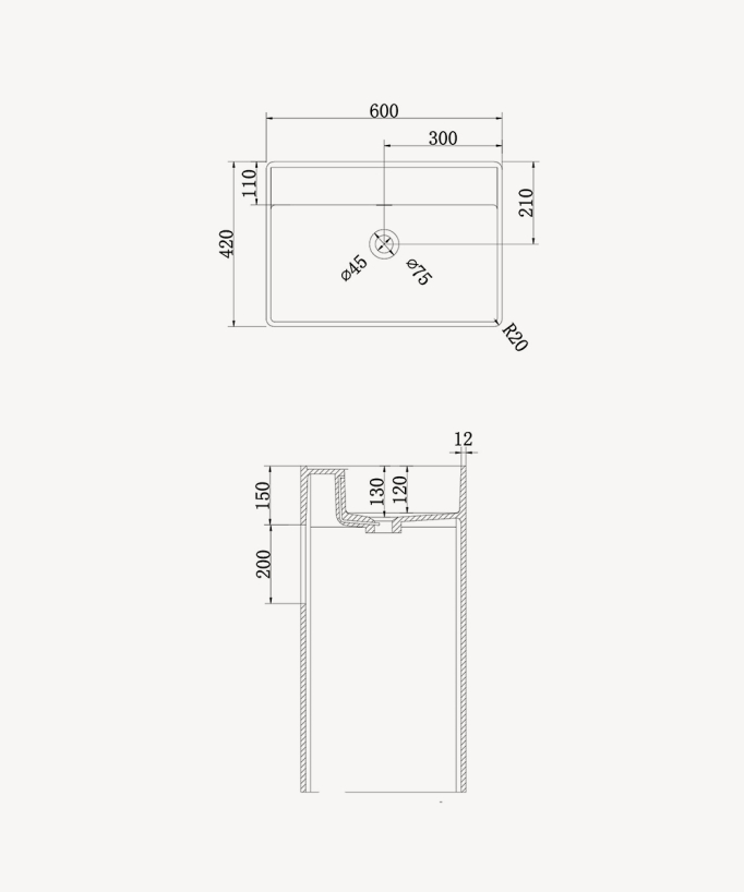 Diosso Rectangular Freestanding Basin - Matte White