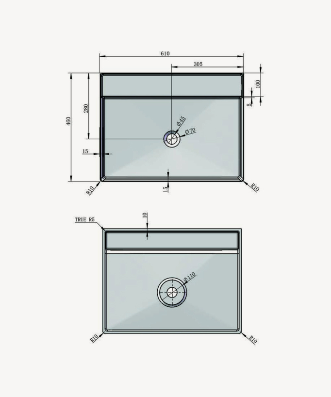 Baraka Rectangular Solid Surface Countertop Basin