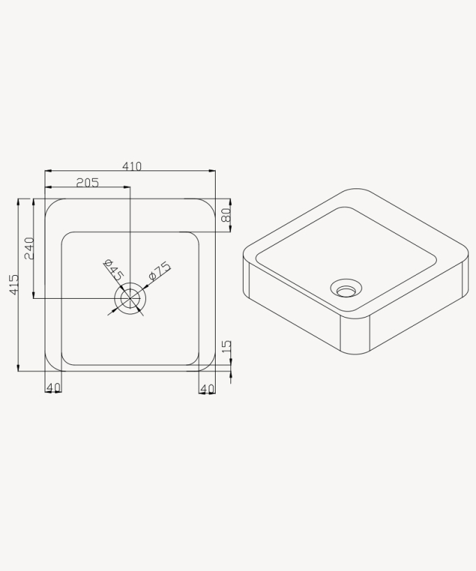 Luna Square Countertop Basin - Matte White