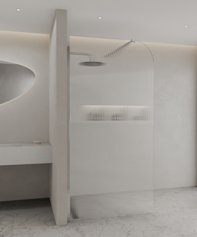 Cuba Fluted Glass Shower Screen - Chrome Profile
