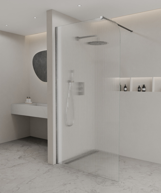 Cuba Fluted Glass Shower Screen - Chrome Profile
