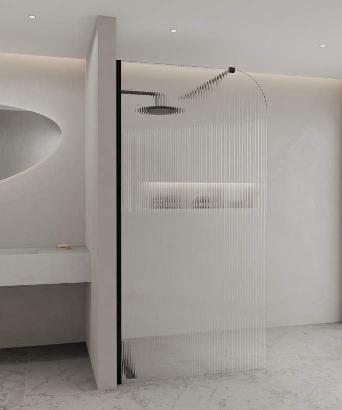 Cuba Fluted Glass Shower Screen - Black Profile