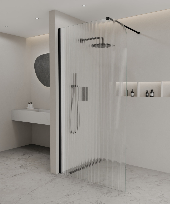 Cuba Fluted Glass Shower Screen - Black Profile