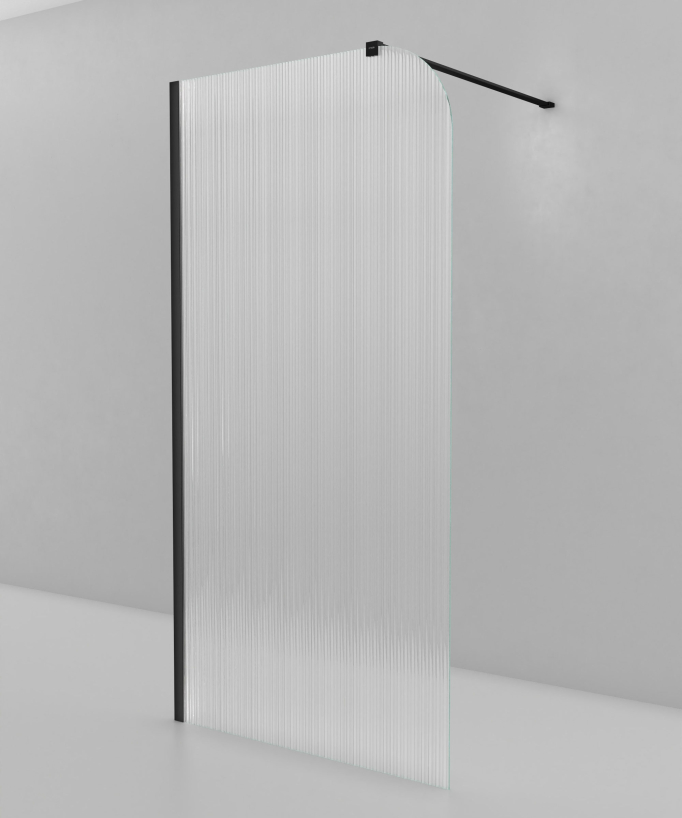 Cuba Fluted Glass Shower Screen - Black Profile