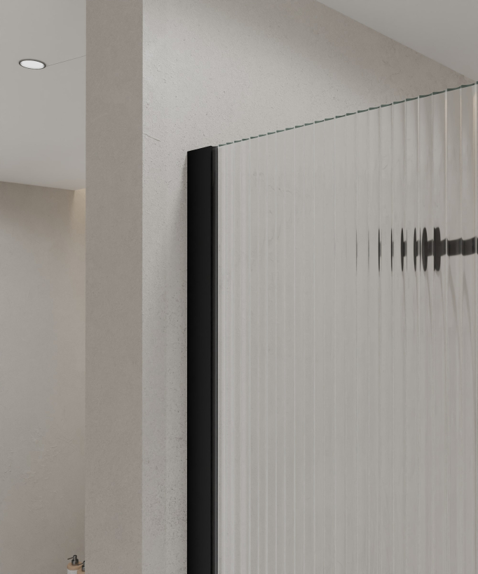 Cuba Fluted Glass Shower Screen - Black Profile