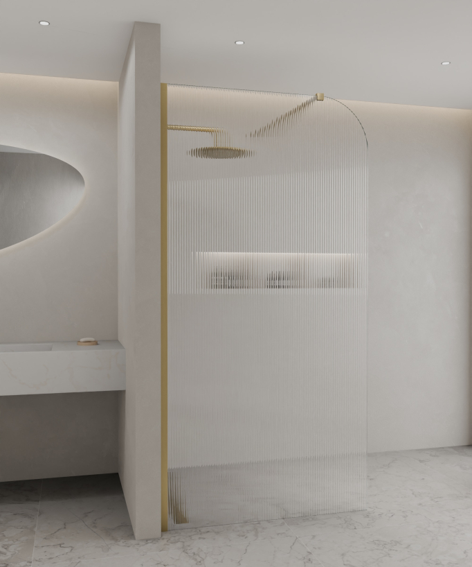 Cuba Fluted Glass Shower Screen - Brushed Gold Profile