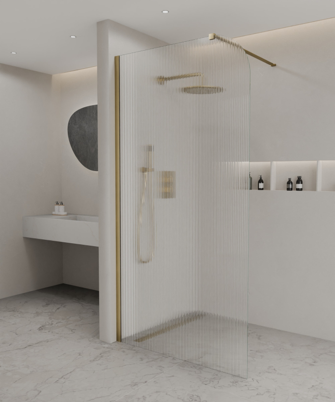 Cuba Fluted Glass Shower Screen - Brushed Gold Profile