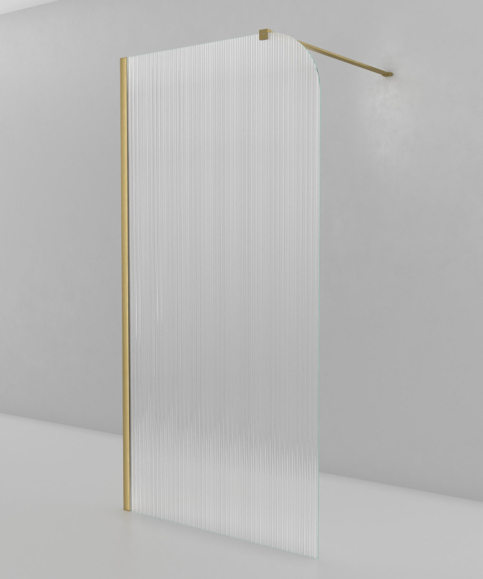 Cuba Fluted Glass Shower Screen - Brushed Gold Profile