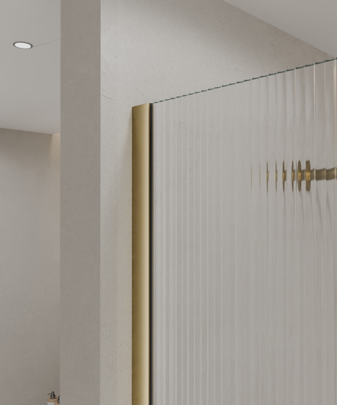 Cuba Fluted Glass Shower Screen - Brushed Gold Profile