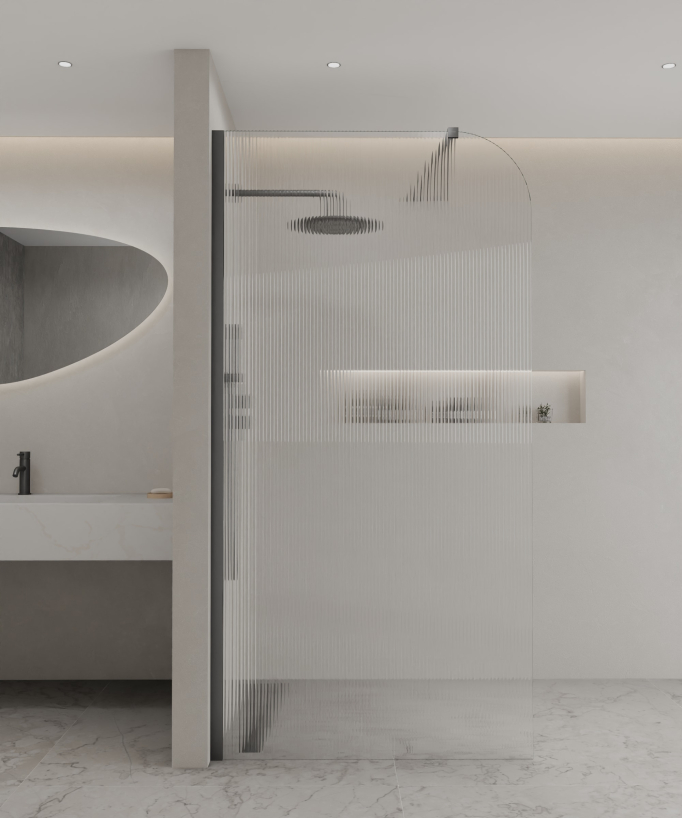 Paroi de douche fixe en verre cannelé et profilé en acier inoxydable gun metal collection Cuba