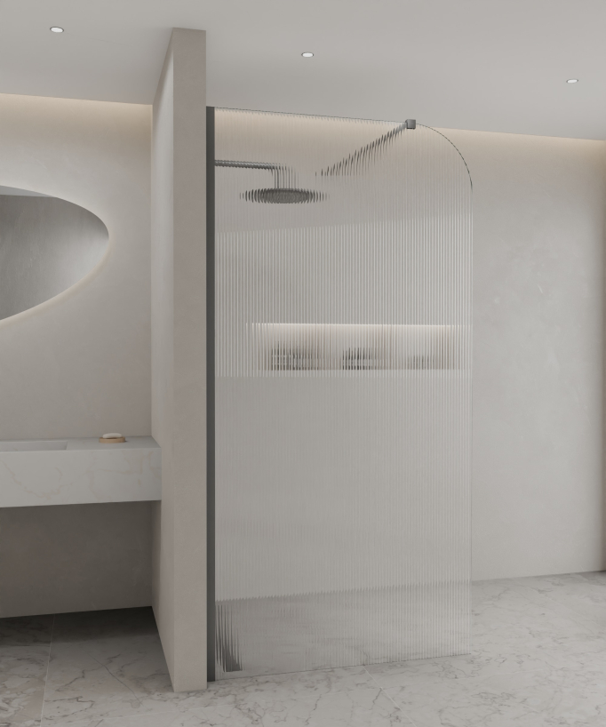 Cuba Fixed Fluted Glass Shower Screen - Gunmetal Profile