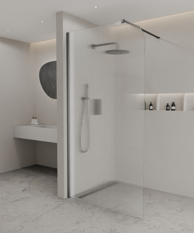 Cuba Fixed Fluted Glass Shower Screen - Gunmetal Profile