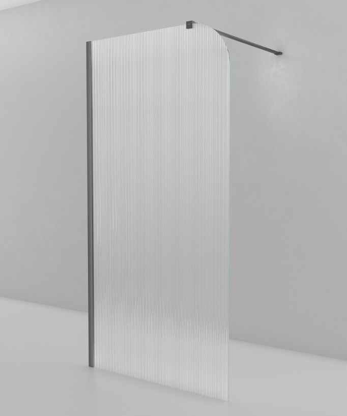 Cuba Fixed Fluted Glass Shower Screen - Gunmetal Profile