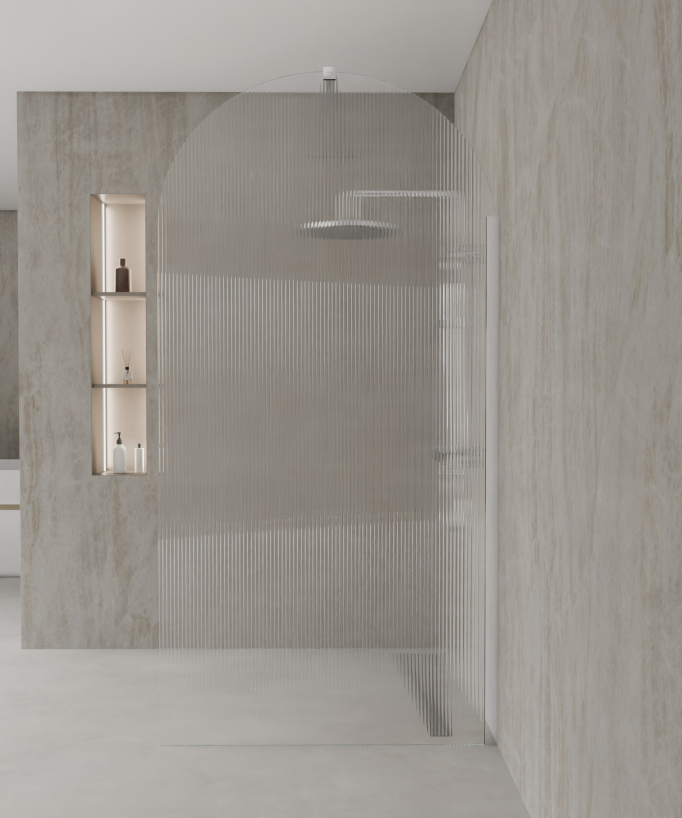 Nisa Fixed Rounded Fluted Glass Shower Screen - Chrome