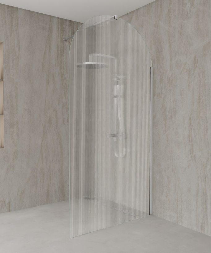 Nisa Fixed Rounded Fluted Glass Shower Screen - Chrome