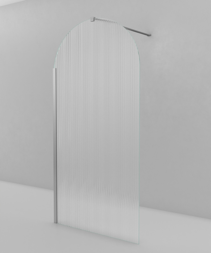 Nisa Fixed Rounded Fluted Glass Shower Screen - Chrome