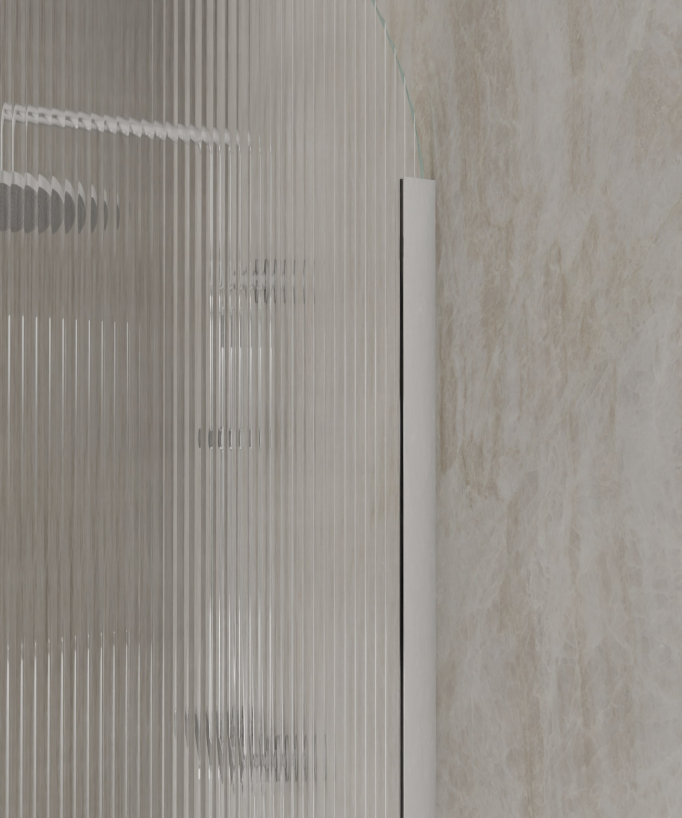 Nisa Fixed Rounded Fluted Glass Shower Screen - Chrome