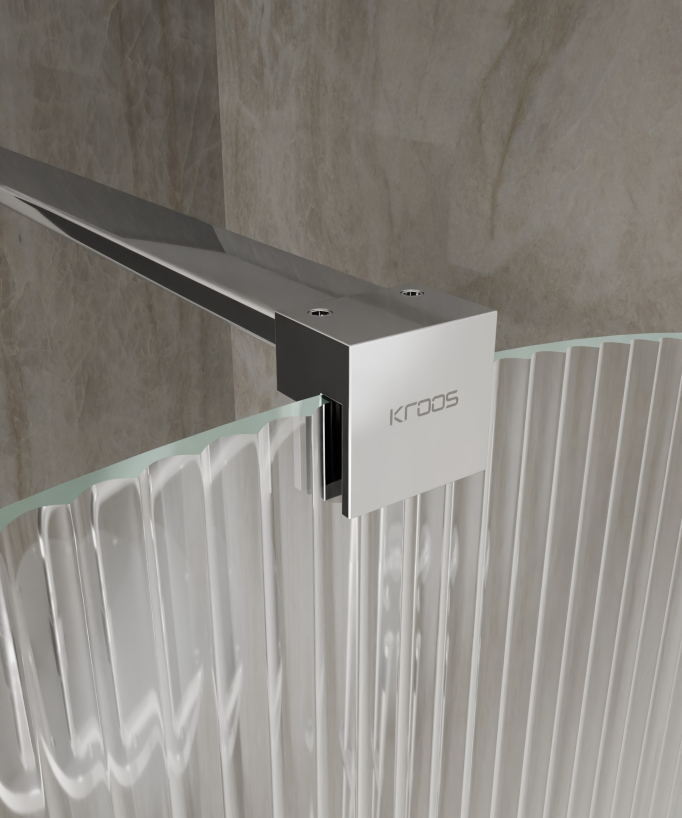 Nisa Fixed Rounded Fluted Glass Shower Screen - Chrome
