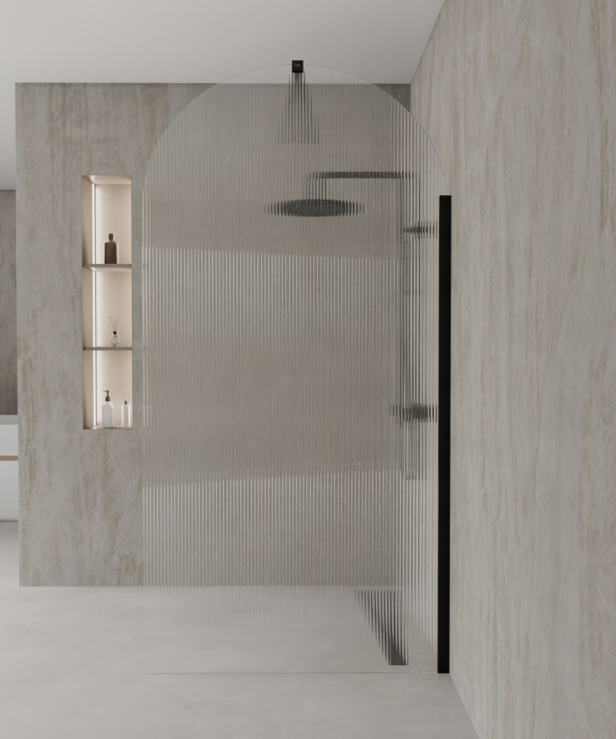 Nisa Rounded Fluted Glass Shower Screen - Black