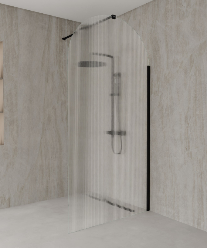 Nisa Rounded Fluted Glass Shower Screen - Black
