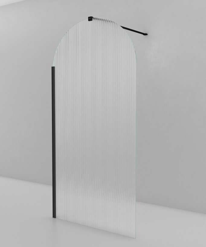 Nisa Rounded Fluted Glass Shower Screen - Black