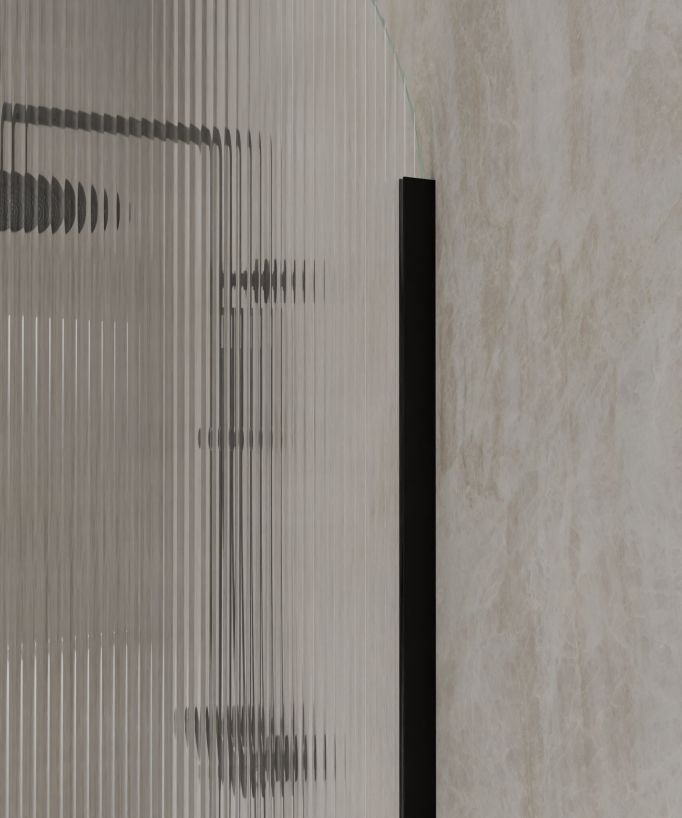 Nisa Rounded Fluted Glass Shower Screen - Black