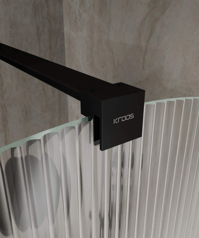 Nisa Rounded Fluted Glass Shower Screen - Black