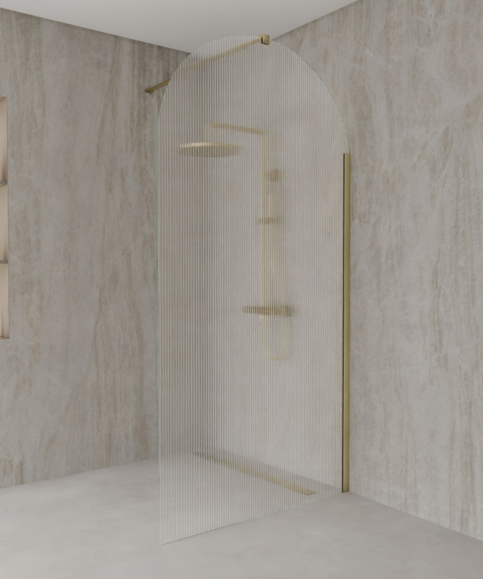 Nisa Fixed Rounded Fluted Glass Shower Screen - Brushed Gold