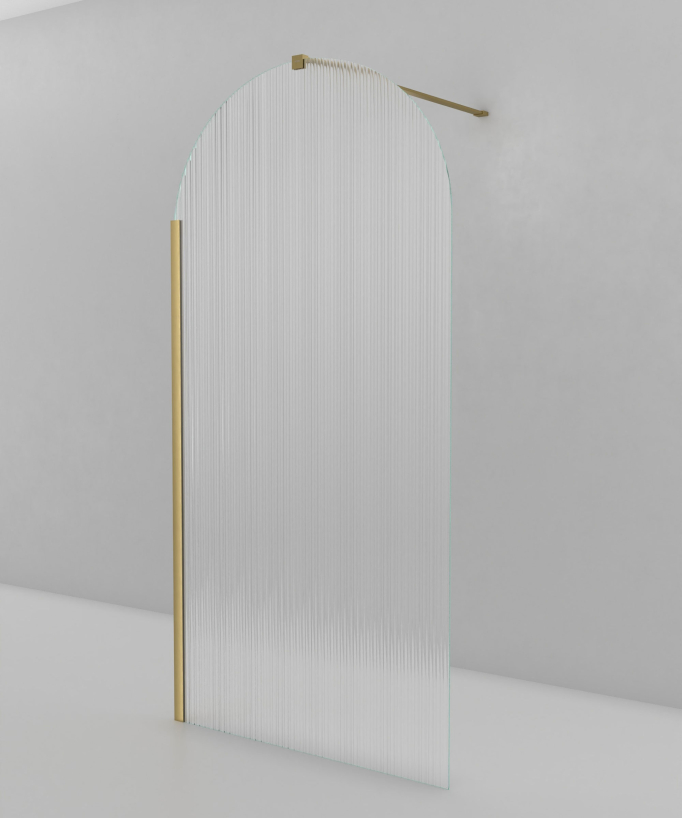Nisa Fixed Rounded Fluted Glass Shower Screen - Brushed Gold