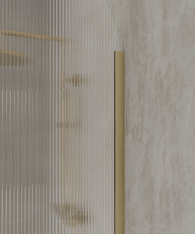 Nisa Fixed Rounded Fluted Glass Shower Screen - Brushed Gold