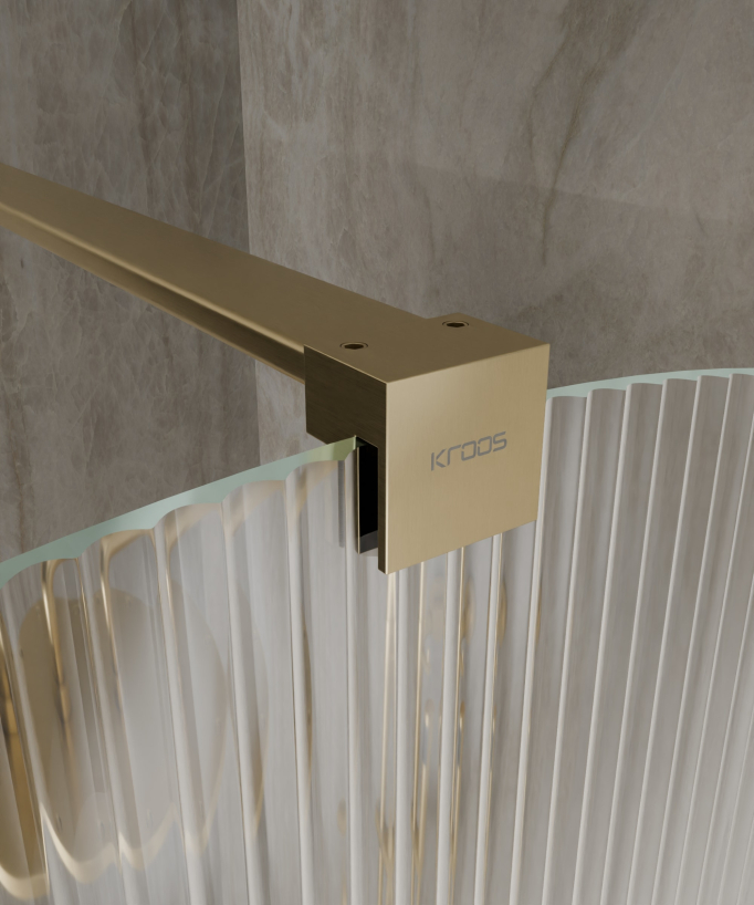 Nisa Fixed Rounded Fluted Glass Shower Screen - Brushed Gold