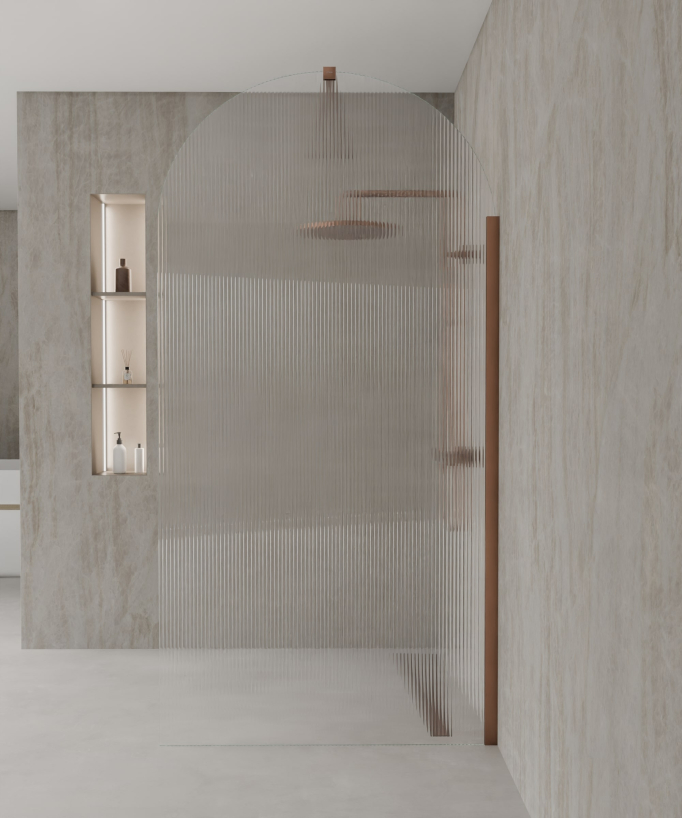 Nisa Rounded Fluted Glass Walk-in Shower Screen - Brushed Rose Gold
