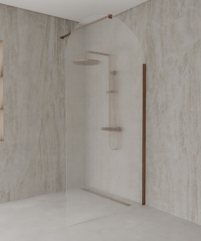 Nisa Rounded Fluted Glass Walk-in Shower Screen - Brushed Rose Gold