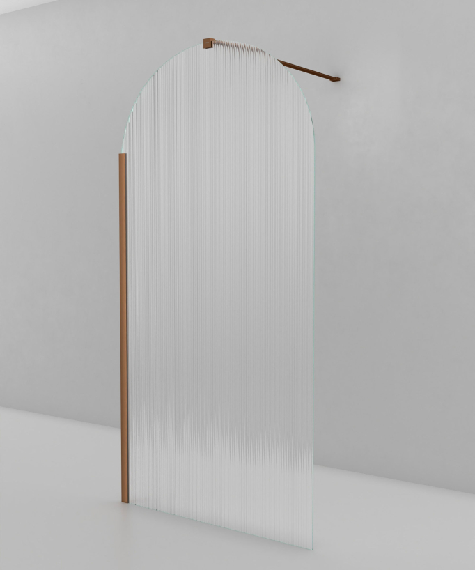 Nisa Rounded Fluted Glass Walk-in Shower Screen - Brushed Rose Gold