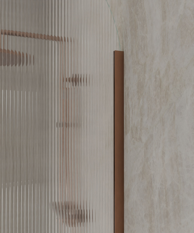 Nisa Rounded Fluted Glass Walk-in Shower Screen - Brushed Rose Gold