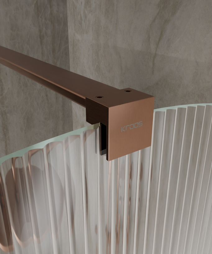 Nisa Rounded Fluted Glass Walk-in Shower Screen - Brushed Rose Gold