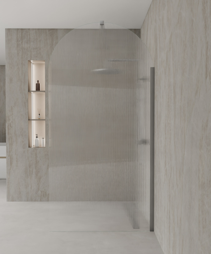 Nisa Arch Fluted Glass Shower Screen - Gunmetal