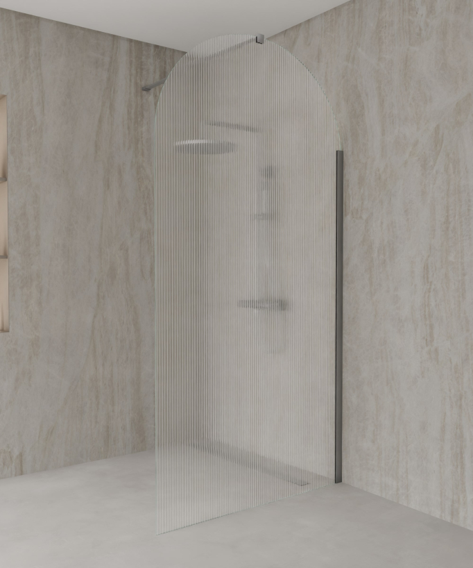 Nisa Arch Fluted Glass Shower Screen - Gunmetal