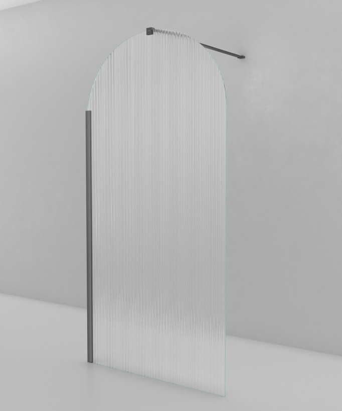 Nisa Arch Fluted Glass Shower Screen - Gunmetal